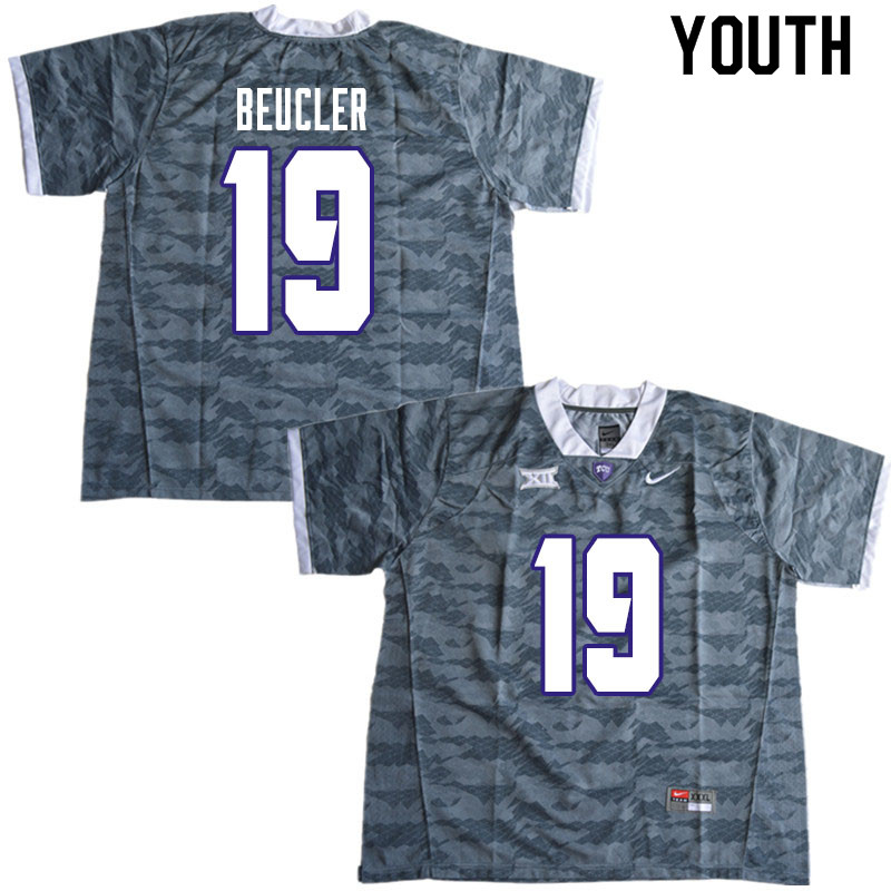 Youth #19 Grant Beucler TCU Horned Frogs College Football Jerseys Sale-Gray